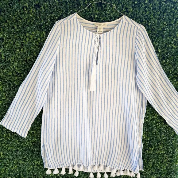 Rachel Zoe Blue and White Striped Tassel-Hem Tunic - Picture 2 of 9